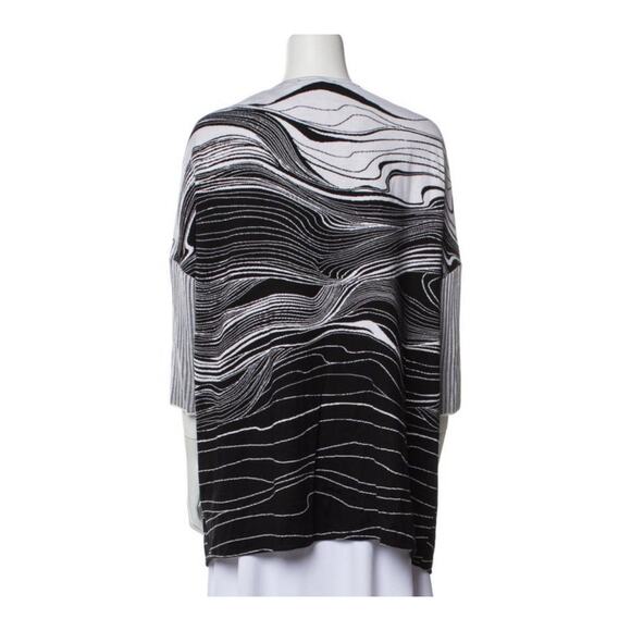 ST JOHN Black White Open Front Sweater Cardigan Size Medium EUC - Picture 5 of 7